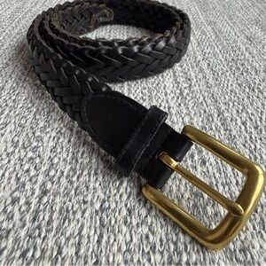 Woman’s Black Braided Leather Braided Belt with Brass Buckle